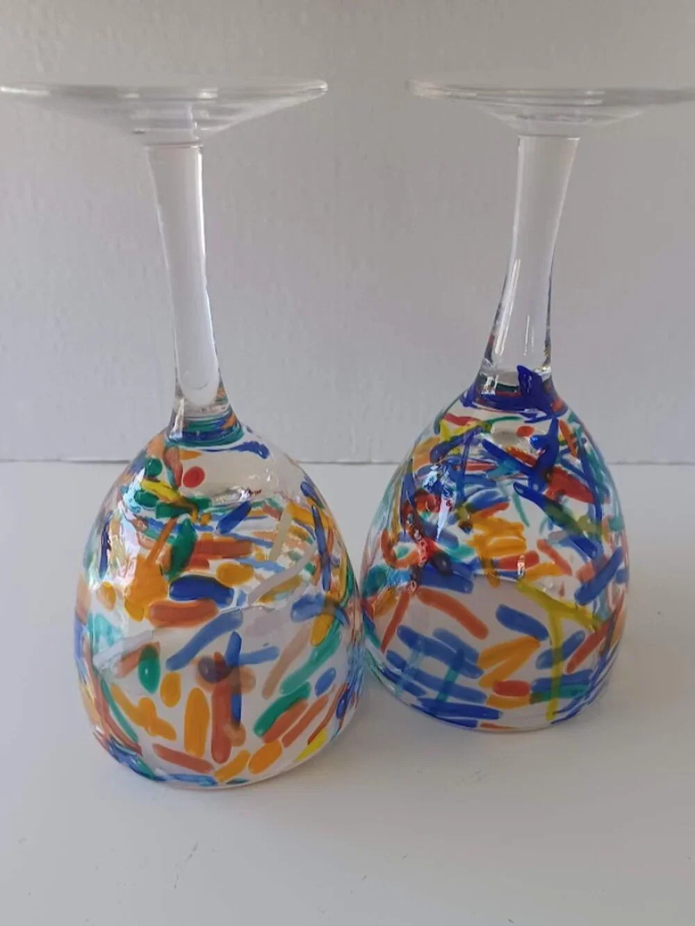 Pier 1 Vintage Wine Goblets Multicolor Confetti Art Glass Set of 2